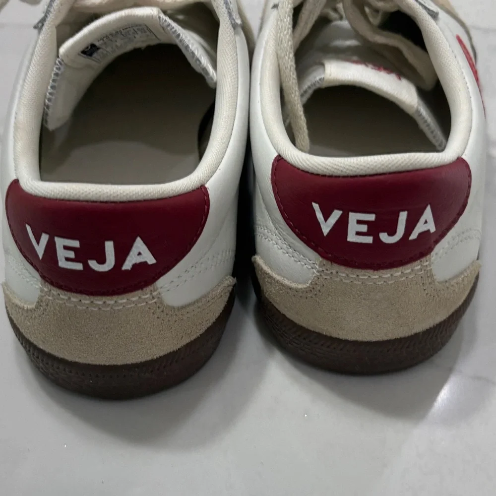 Veja Women's White Cream Burgundy Red Sneakers - Picture 7 of 11